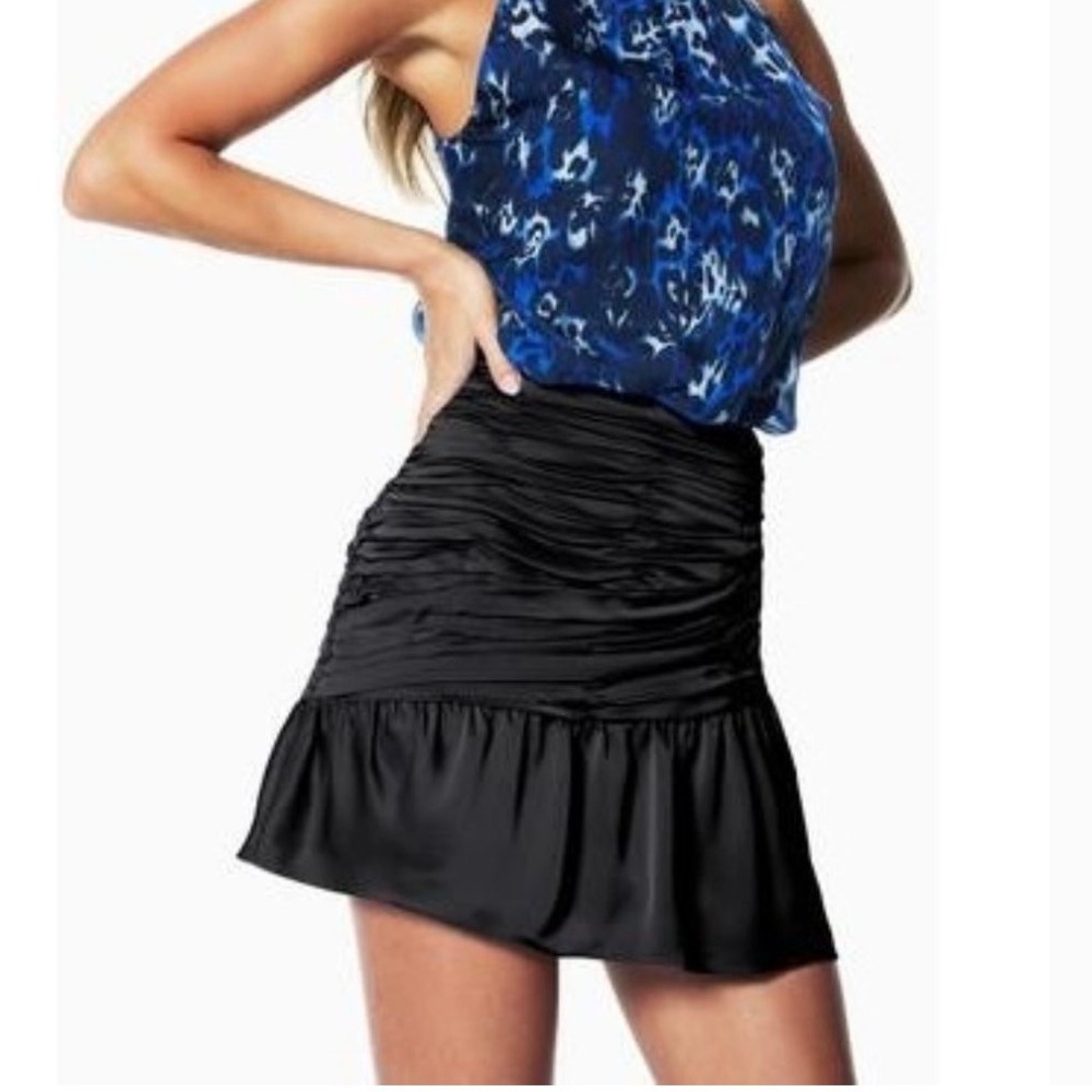 Ramy Brook Mimi Satin Ruched ruffle mini skirt‎ Size 0 black